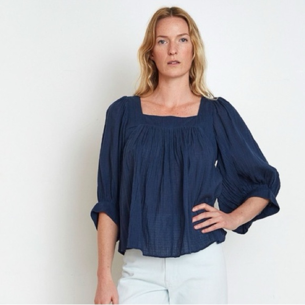 Apiece Apart navy cotton balloon sleeve top